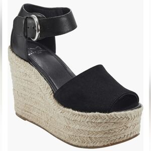 Marc Fisher Alita Black Platform Wedge Espadrille Sandal - Size 6.5